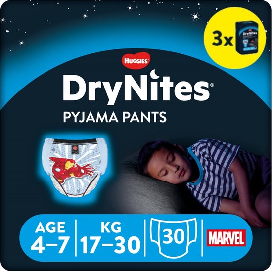 DryNites luierbroekjes - jongens - 4 tot 7 jaar (17 - 30 kg) - 30 stuks - voordeelverpakking - DryNites