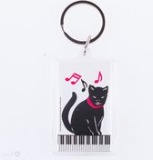 Sleutelhanger van acryl, kat op pianotoetsen