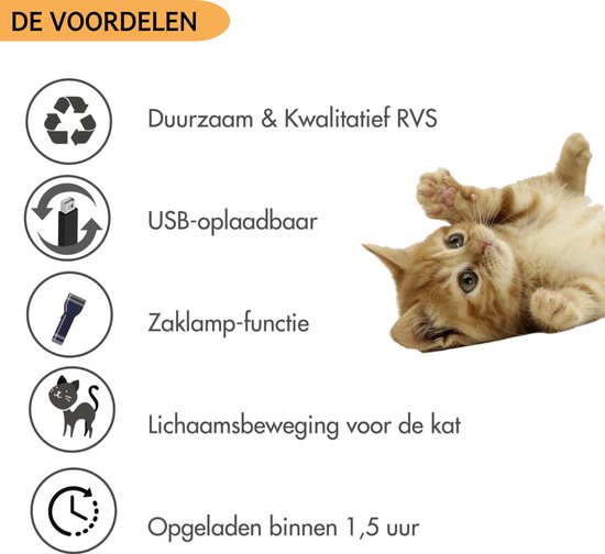 Cless 3in1 Kattenpen - usb oplaadbaar - rvs - kattenspeelgoed - kattenspeeltje - inclusief muis - Cless