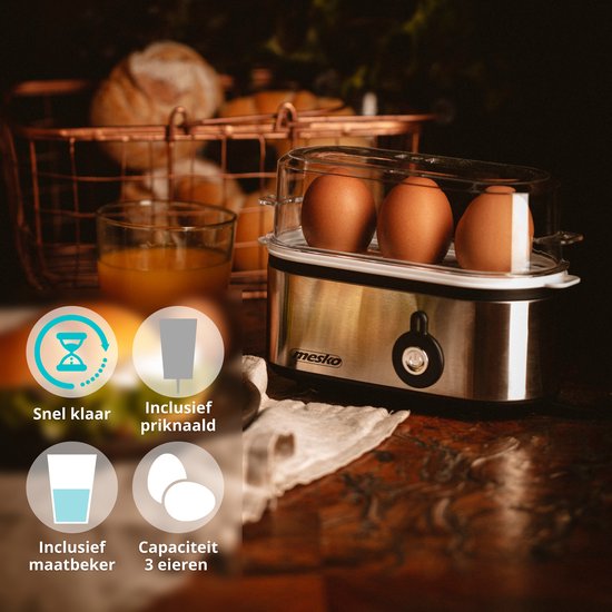 Eierkoker - Eierkoker electrisch - Geschikt voor 3 eieren - RVS