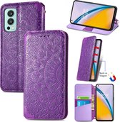 Luxe PU Lederen Blooming Mandala Reliëfpatroon Wallet Case voor OnePlus Nord 2 _ Paars