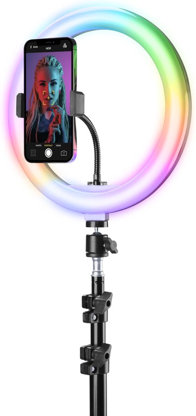 Cellularline - Selfie ring pro, vlogging vloerstatief tripod, 13" LED-lamp, multicolor