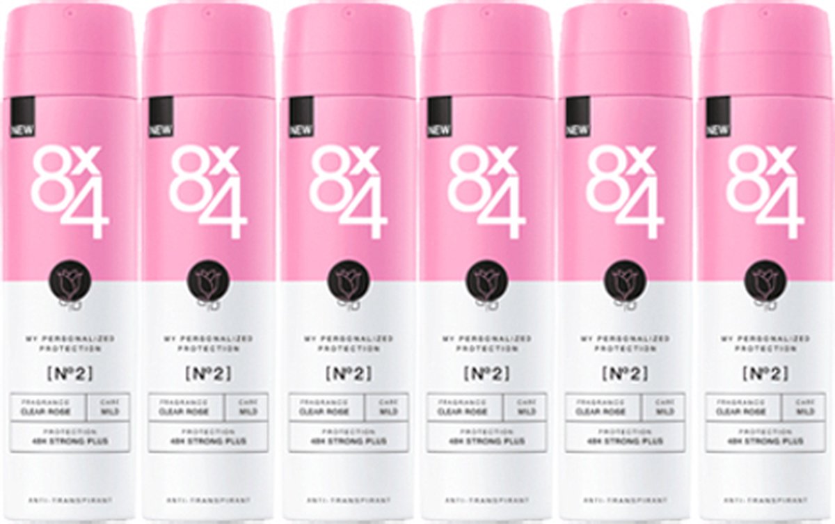 8×4 Deodorant N°2 Clear Rose 6 x 150ml - Voordeelverpakking