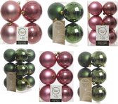 Kerstversiering kunststof kerstballen kleuren mix oud roze/donkergroen 6-8-10 cm pakket van 44x stuks