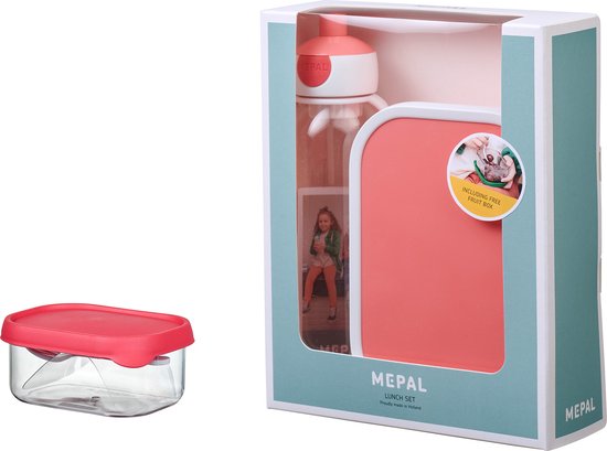 Mepal – bouteille d'eau + boîte à lunch + boîte à fruits Campus – rose – Gourde pour enfants – boîte à lunch – plateau de fruits – coffret cadeau