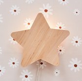 Wandlamp ster met stoffen snoer - houten lamp voor de kinderkamer