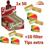 Smoking Gold King Size Slim Rolling Papers (50stuks) + 10 pakjes Flying Rasta Filter Tips Combinatie