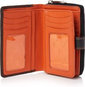 Portefeuille en cuir Visconti - Portefeuille avec boucle pour femme - RFID - Cuir - 18 Cartes - Collection Rio - Zwart/ Oranje