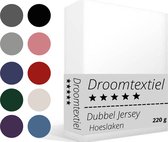 Droomtextiel Hoeslaken Dubbel Jersey Wit - 180x220 cm - 100% Katoen Stretch - Hoogwaardige kwaliteit -