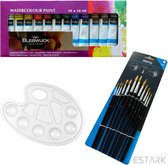 ESTARK® Professionele Aquarelverf - Waterverf - Watercolour Paint Set - Verf - Verfset - Verven -Schilderen - Volwassenen - Kinderen - Hobby - Hoge Kwaliteit Verf - 12 KLEUREN + Sc