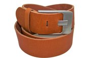 100% Zware Leren Jeans Riem, 5 cm. breed, Taillemaat 115 cm. Totale lengte 130 cm, Cognac.