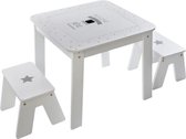 Kindertafel + 2 krukken - Wit en grijs - L 57 x D 57 x H 51 cm