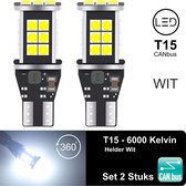 T15 W16W (Set 2 stuks) LED Lampen Helder Wit 6500K | 360 Graden | Canbus Geschikt | Led Signal Light | 12V | 2x | Stadslicht | Kentekenplaat Verlichting | 3030 24x | Autolamp | 600