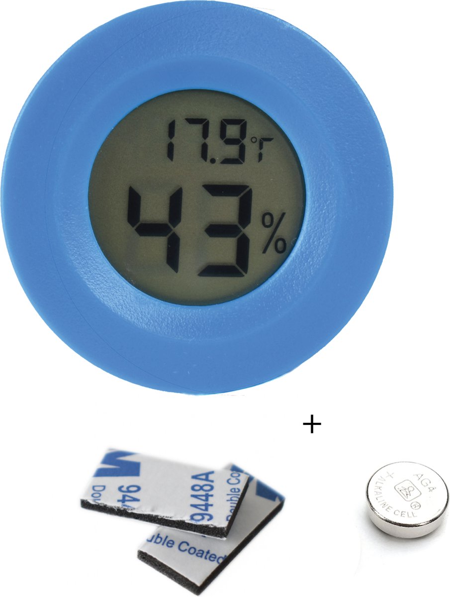 Tool Meister TM2 - Thermometer & Hygrometer - Luchtvochtigheidsmeter voor Binnen/Koelkast - Blauw - Incl batterijen