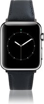 Geschikt voor Apple Watch Bandje - Saffiano Zwart - Full-Grain Leer - 42/44/45/49mm - incl. Black Connectors Met Gesp - Oblac®