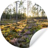 WallCircle - Muurstickers - Behangcirkel - Bomen op een heideachtig landschap - 50x50 cm - Muurcirkel - Zelfklevend - Ronde Behangsticker