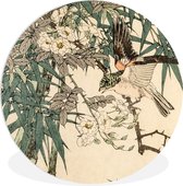 WallCircle - Wandcirkel ⌀ 60 - Rode vogel in de bamboe - Ronde schilderijen woonkamer - Wandbord rond - Muurdecoratie cirkel - Kamer decoratie binnen - Wanddecoratie muurcirkel - Woonaccessoires