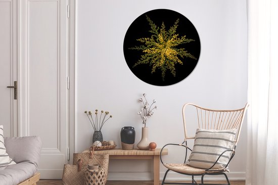 Cercle de papier peint - Une fleur tige d'or sur fond noir - 100x100 cm - Cercle de mur - Autocollant - Sticker papier peint XXL