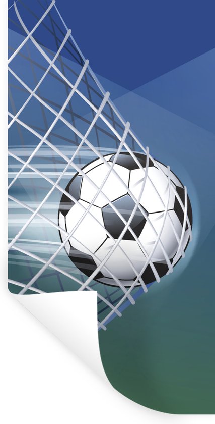 Muurstickers - Sticker Folie - Een illustratie van een voetbal in het net -Jongens - Meisjes - Kinderen - 60x120 cm - Plakfolie - Muurstickers Kinderkamer - Zelfklevend Behang - Zelfklevend behangpapier - Stickerfolie