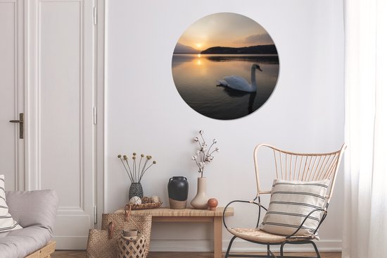 Cercle mural - Cercle mural - Cygne - Berg - Soleil - Aluminium - Dibond - ⌀ 90 cm - Intérieur et Extérieur