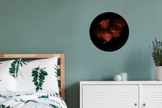 Roses rouges sur fond noir Cercle mural aluminium ⌀ 30 cm - impression photo sur cercle mural / cercle vivant / cercle de jardin (décoration murale)