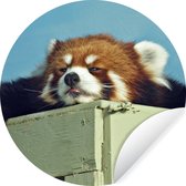 WallCircle - Muurstickers - Behangcirkel - Panda - Hout - Rood - ⌀ 120 cm - Muurcirkel - Zelfklevend - Ronde Behangsticker XXL
