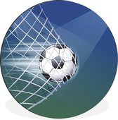 WallCircle - Wandcirkel - Muurcirkel - Een illustratie van een voetbal in het net -Jongens - Meisjes - Kinderen - Aluminium - Dibond - ⌀ 60 cm - Binnen en Buiten