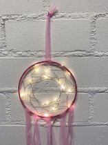 Dromenvanger met LED-verlichting - roze - Dreamcatcher with LED - Dia 15 cm x lengte 42 cm