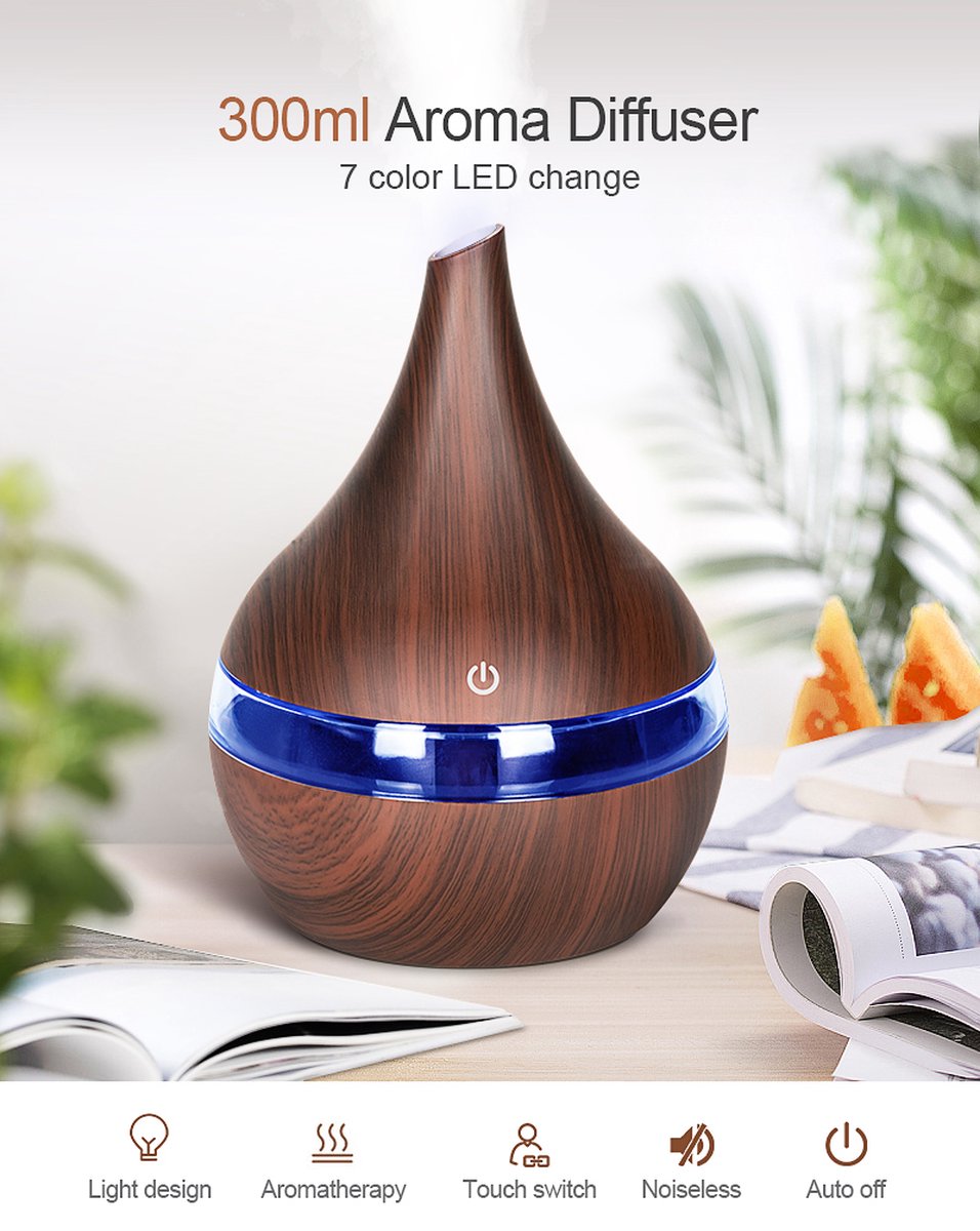 Goedkoopste Aroma Diffuser - Aromatherapie - Luchtbevochtiger - Verdamper – Aromatherapie - Geurverspreider - Donkerbruin