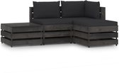 vidaXL 4-delige Loungeset met kussens grijs geïmpregneerd hout