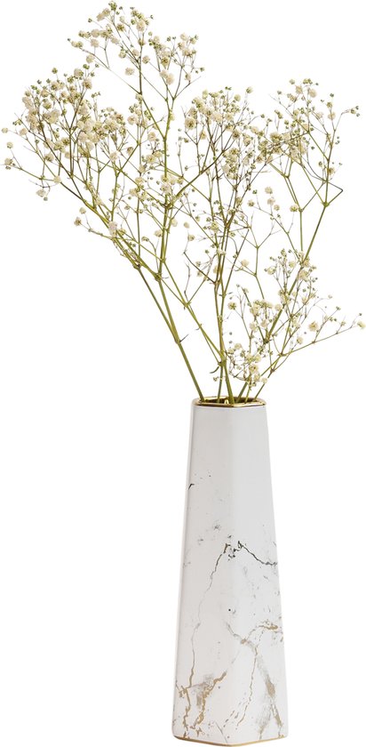 QUVIO Vaas voor droogbloemen - Vaasje - Vazen - Vaas keramiek - Landelijke bloemenvaas - Woonaccessoire voor bloemen en boeketten - Decoratieve accessoires - 7 x 7 x 20 cm (lxbxh) - Wit