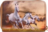 Portemonnee 3 galopperende witte paarden - 14x9cm