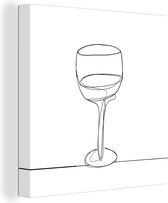 Canvas Schilderij One line illustratie van wijnglas - 90x90 cm - Wanddecoratie