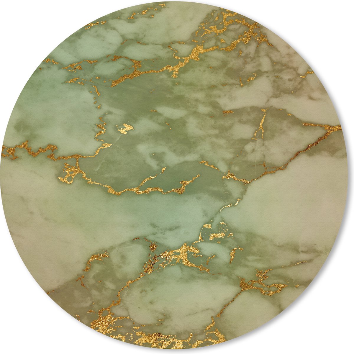 Muismat rond 30x30 cm - Mousepad Marmer - Patroon - Groen - Goud - Ronde muismatten