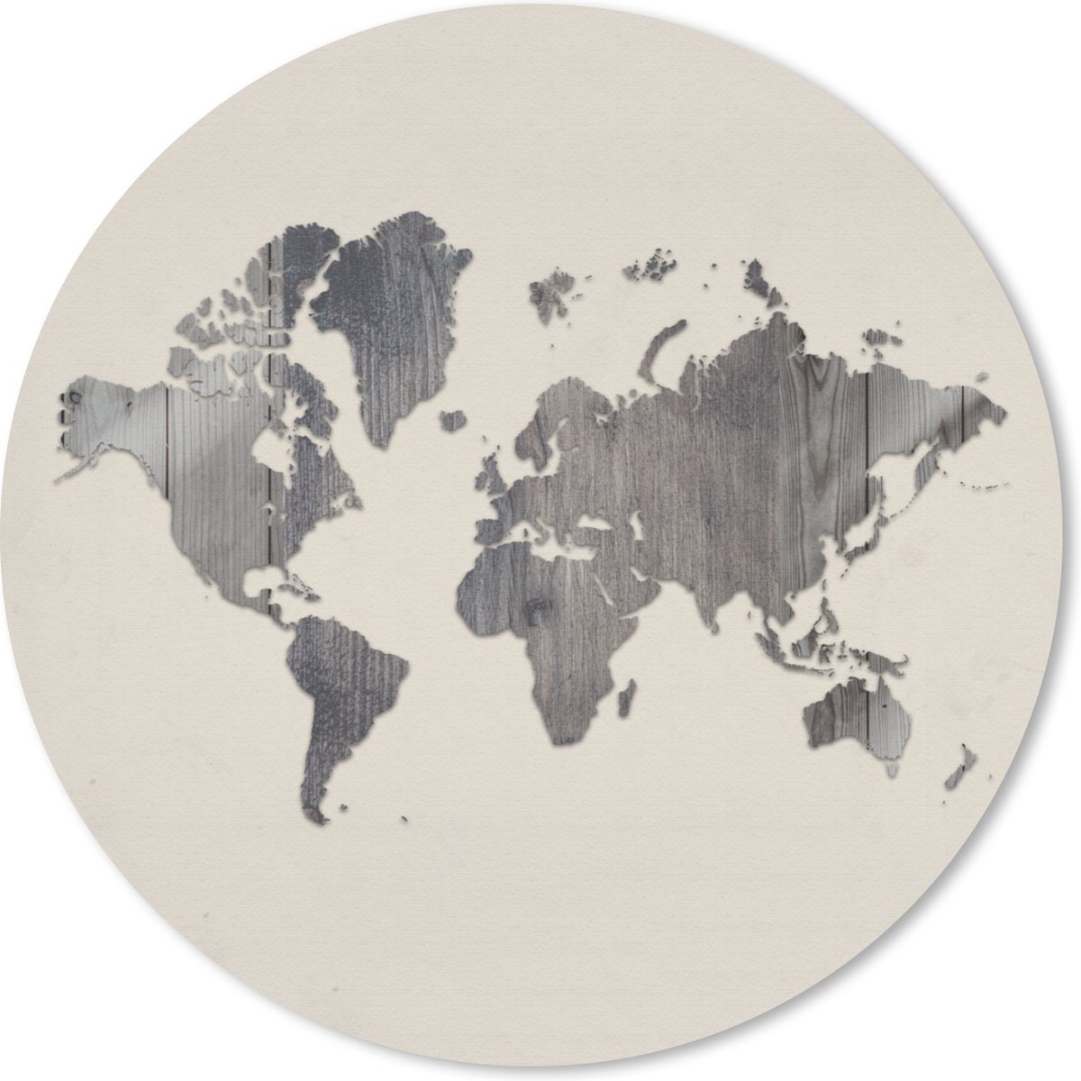 Muismat rond 20x20 cm - Mousepad Wereldkaart - Houten - Grijs - Ronde muismatten