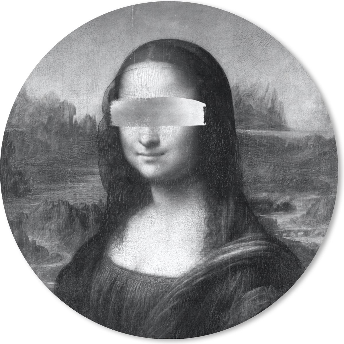 Muismat rond 20x20 cm - Mousepad Mona Lisa - Leonardo da Vinci - Zwart - Wit - Ronde muismatten