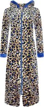 Dames badjas fleece extra lang rits met zakken en capuchon XL beige/bruin/blauw