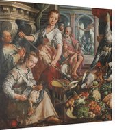 De welvoorziene keuken, Joachim Bueckelaer - Foto op Dibond - 80 x 80 cm
