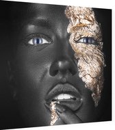 Zwarte vrouw bodypaint met gouden makeup - Foto op Dibond - 40 x 40 cm
