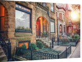 Huizen en hun tuinen bij ochtendgloren in Chicago - Foto op Dibond - 60 x 40 cm