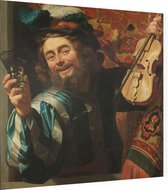 Een vrolijke vioolspeler, Gerard van Honthorst - Foto op Dibond - 40 x 40 cm