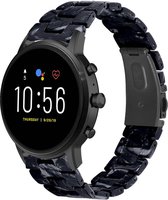 Resin Smartwatch bandje - Geschikt voor  Fossil Gen 5 resin band - zwart/wit - Strap-it Horlogeband / Polsband / Armband