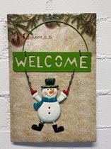 Metalen Kersthanger "Welcome" - Sneeuwpop - 27.5x5x 19.5cm - Kerstdecoratie - Seizoen decoratie