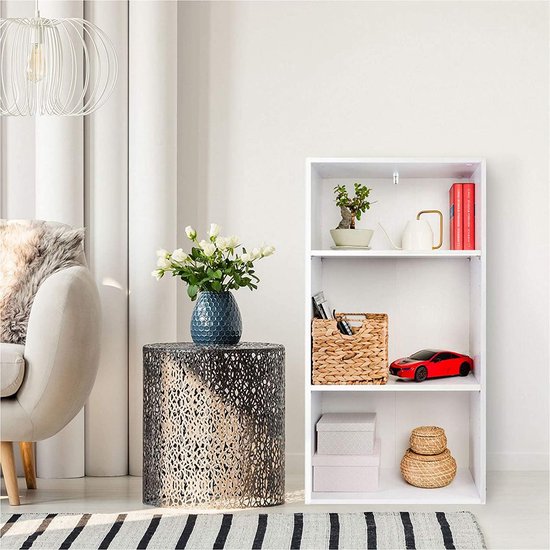 GOPLUS Boekenkast, 3-traps boekenkast, display met verstelbare planken, display plank voor woonkamer, slaapkamer, kantoor (wit