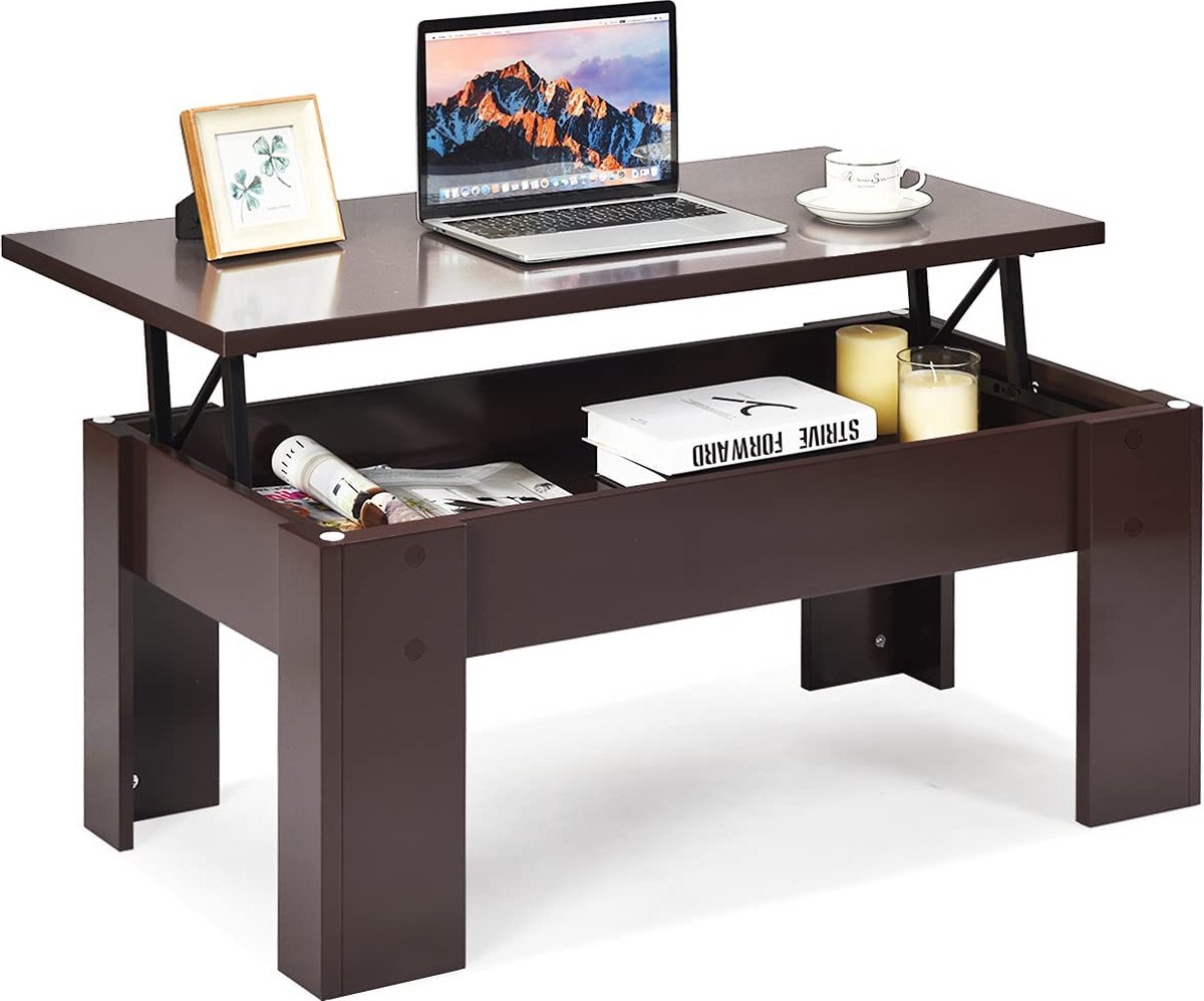 Table Basse, Table De Salon Avec Plateau Relevable, 60 X 100 X (48-62) Cm,  Marron Chêne Et Noir - Table basse BUT