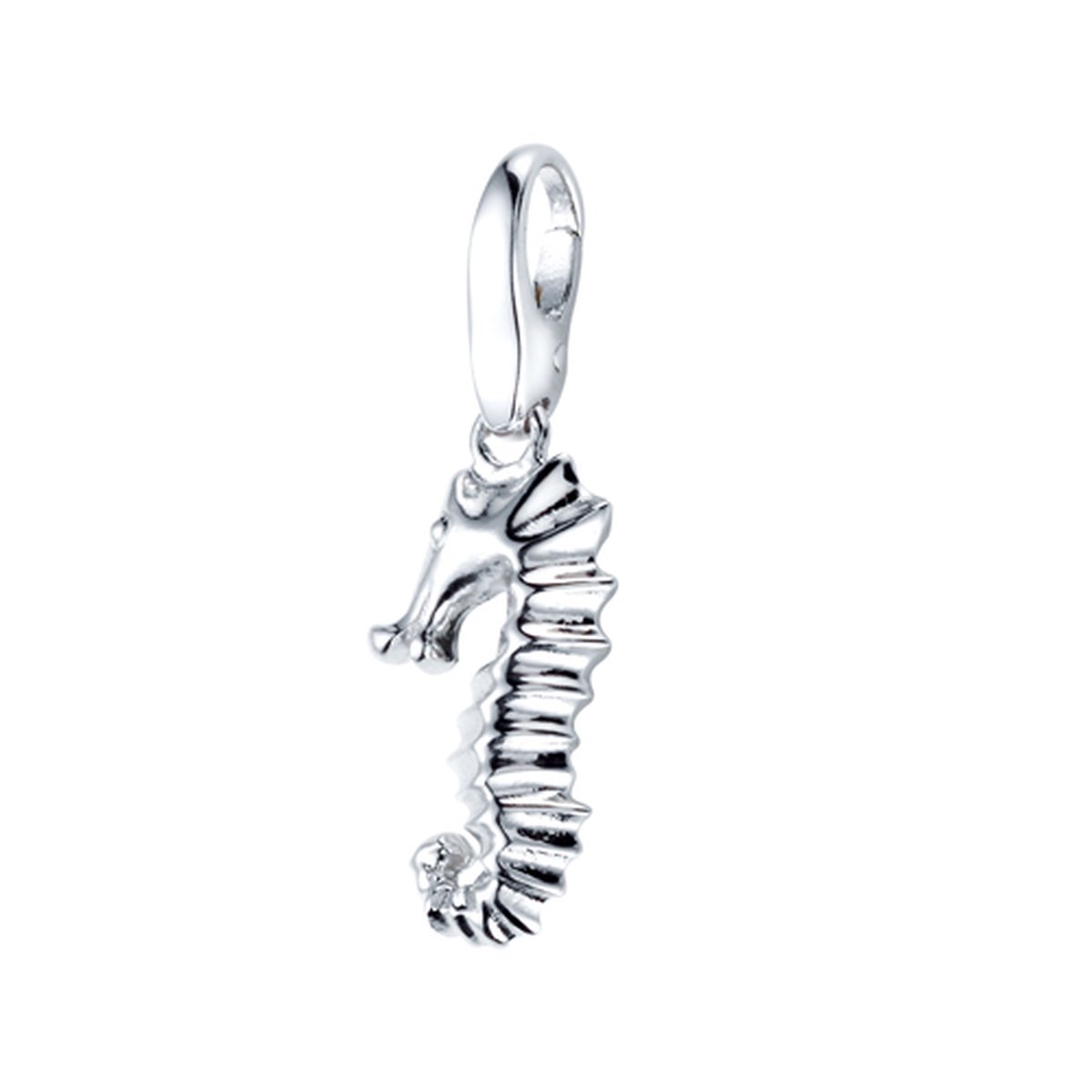 Giorgio Martello charm, bedel, hanger 925/000 gerhodineerd gepolijst zilver zeepaardje met karabijnslot.
