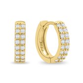 Xoo - Oorbellen - Oorringen - Two rows - Twee rijen - Chunky - Zirkonia - Minimalistische oorbellen - 12 mm - 925 zilver - Goud - Gold plated