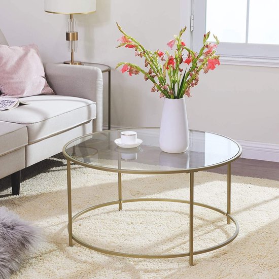 Hoppa! Salontafel Rond - Goudkleur - Glas/Metaal - 84x84x45,5