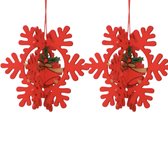 Winkrs | Kersthanger Sneeuwvlok 2x | Kerst, Feestdagen, Kerstboom, Kerstornament | 10 CM | Kerstdecoratie  ROOD