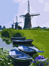 M Xpert - Peinture par numéros - 40 x 50 CM - Forfait complet - Peinture - Artisanat - Pays- Nederland - Paysage - Nature - Moulin à vent - Bateau